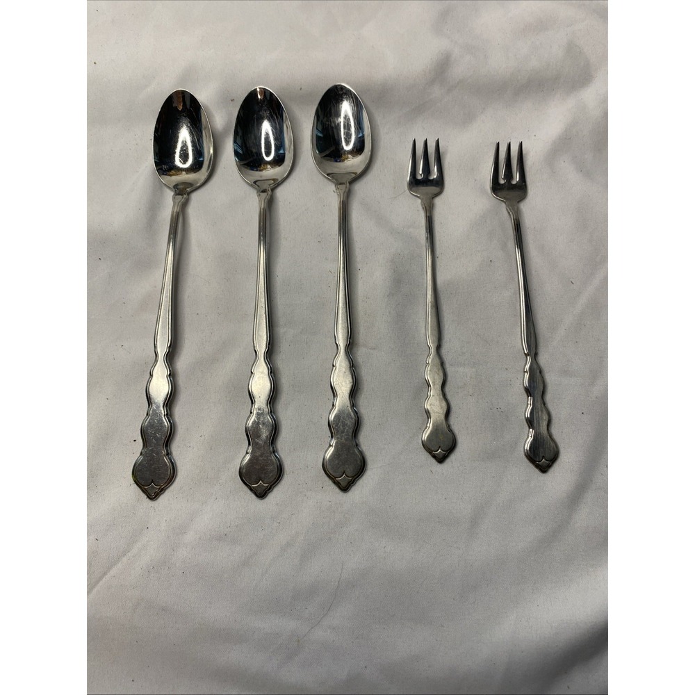 Oneida Valerie Distinction Stainless Steep Teaspoons (3) And Cocktail Forks (2)